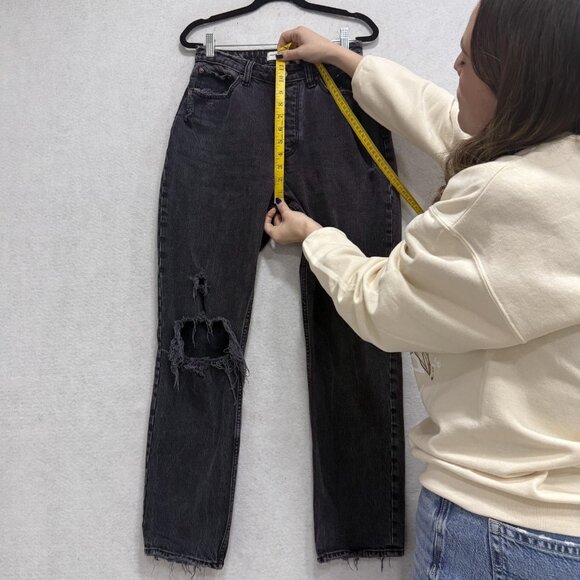 Abercrombie Fitch Jeans Womens 26 Black The Dad High Rise Curve Love Distressed - Picture 6 of 11